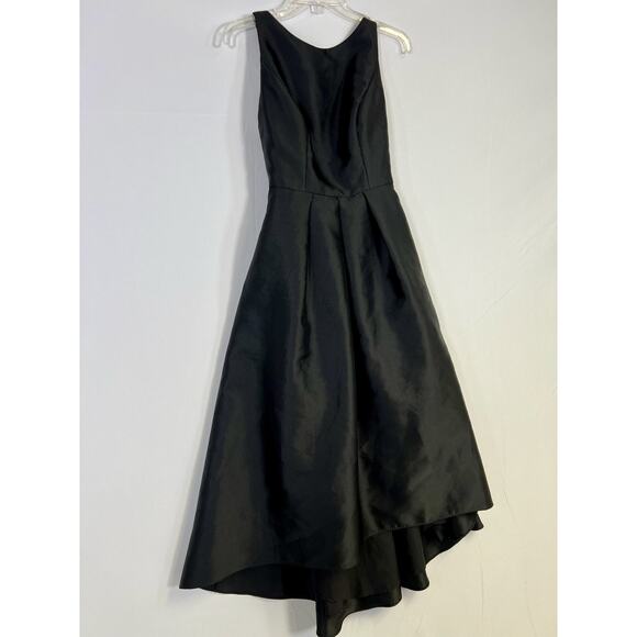 Alfred Sung Black Sleeveless Satin Twill Jewel Neck Dress Gown Womens 4 - Picture 2 of 11